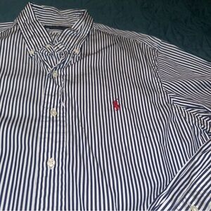 Polo by Ralph Lauren Men's Navy Striped Shirt Large